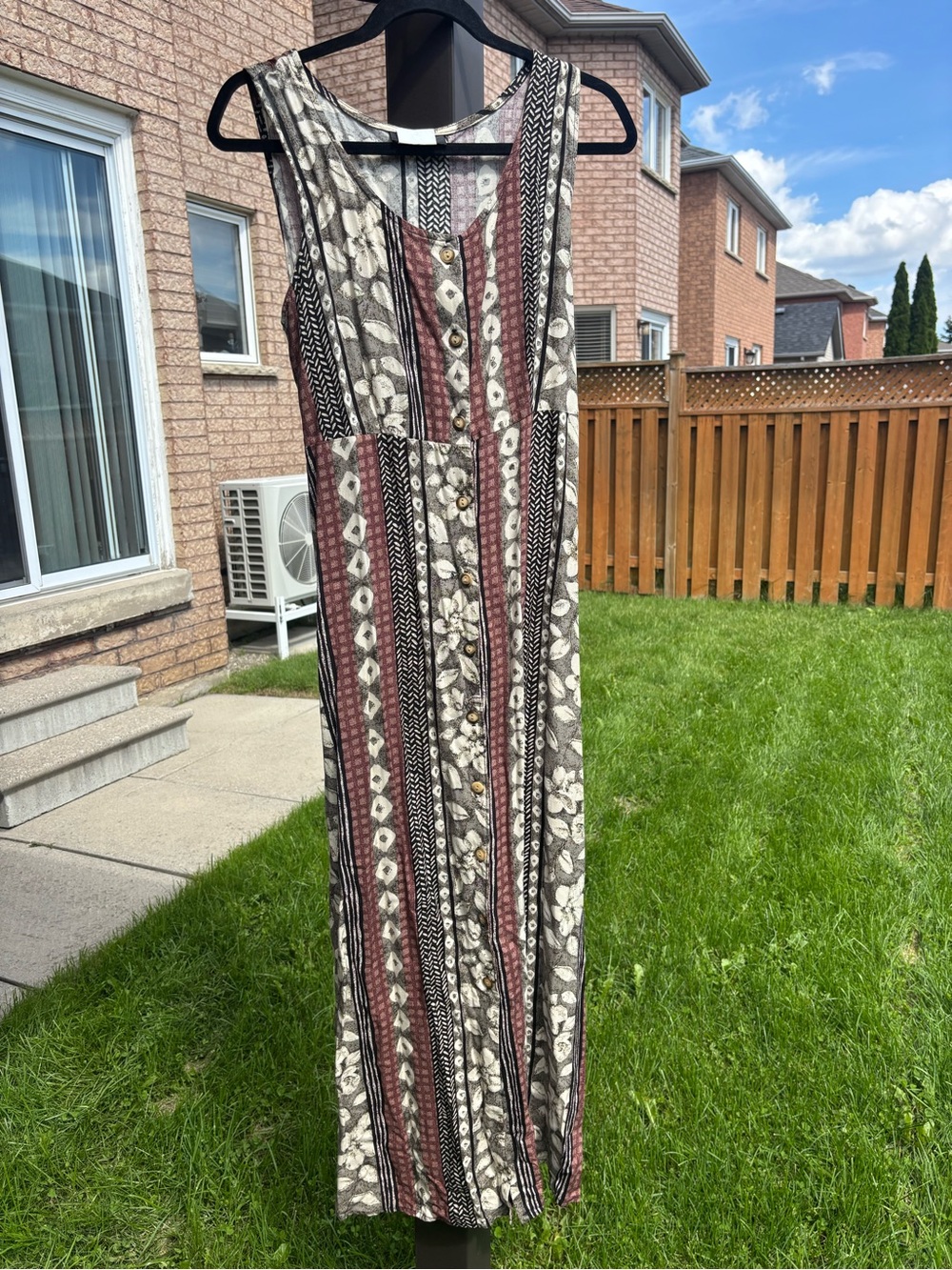 Vintage retro y2k Sleeveless Striped Maxi Dress in Brown and Cream